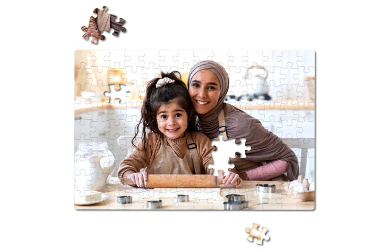 Personalised jigsaw puzzle: Mum & daughter baking, smiles & flour-dusted rolling pin. A unique keepsake!
