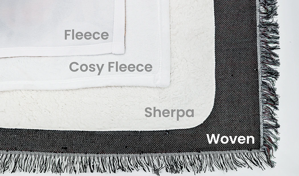Personalised fleece, cosy fleece, sherpa & woven layers. Luxury blanket with unique fringed edges.