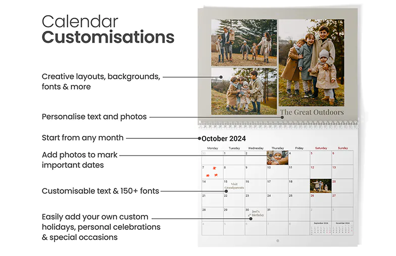 Personalised 2025 calendar: add your photos & events, choose from 150+ fonts & creative layouts. Create your perfect year!