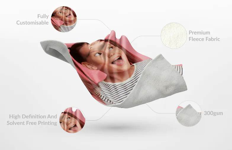 Personalised fleece blanket: premium fabric, high-definition print, fully customisable. Perfect gift!
